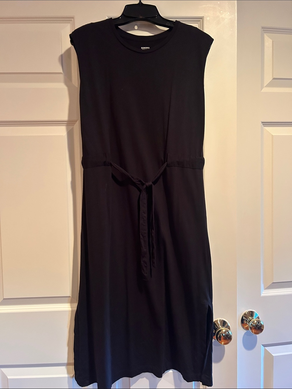 Sonoma Black Sleeveless Midi Dress with Tie Waist